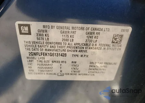 2016 Chevrolet Equinox Lt z USA, uszkodzony, nr VIN 2GNFLFEK1G6131428